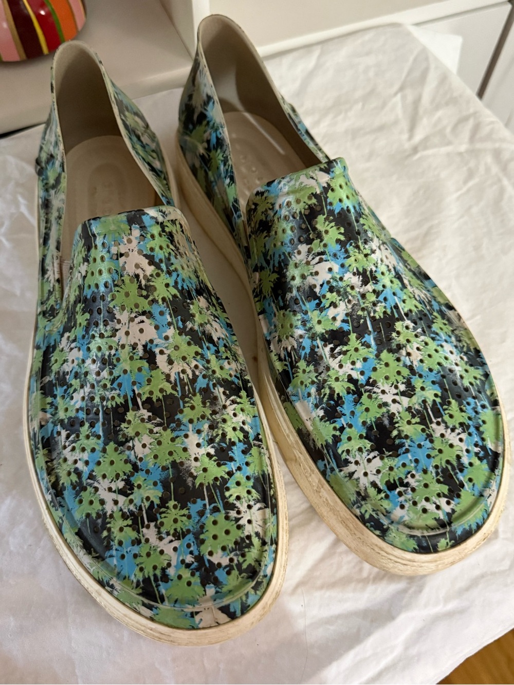 CROCS Men's Slip-On Loafers in Black, Blue & Green Floral Print